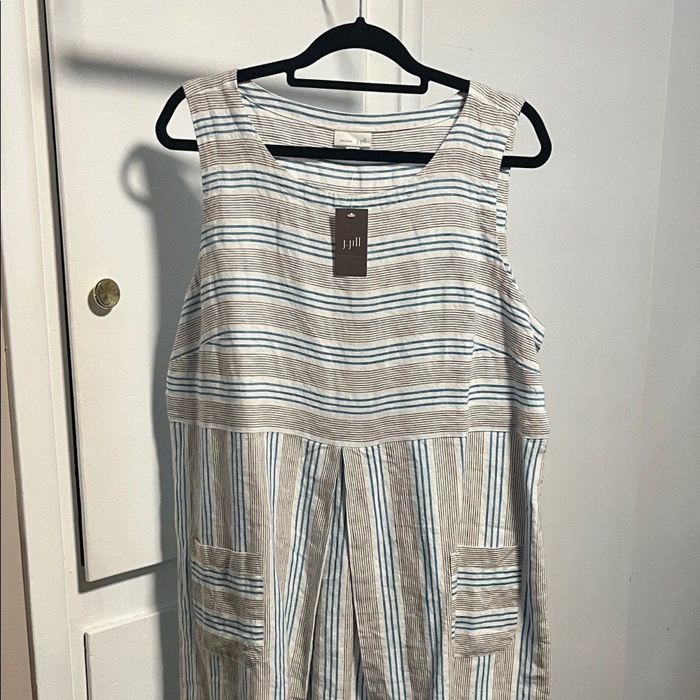 J. Jill Striped Sleeveless Dress - Blue, Brown, White